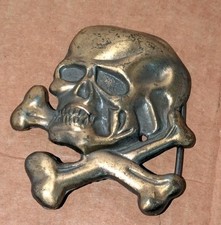 NOS - Solid Brass Skull Crossbones Bikers Vintage 1970'S Belt Buckle RARE HARLEY