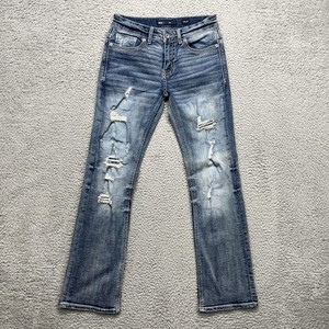BKE Aiden Jeans Mens 29x32 Faded Wash Distressed Cover patches Straight Stretch