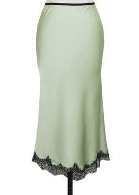 ELLI WHITE Light Green Satin Half Slip Black Lace Trim Size M