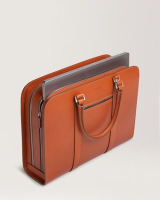 Carl Friedrik Palissy Double Briefcase   Cognac Smooth Leather