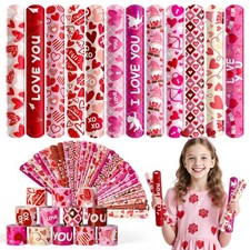Childom 36 Pcs Valentines Slap Bracelets,Valentines Party Pink