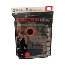 Free Country Men's Microtech Heat Base Layer Thermal Bottoms, Black, 2 Pack,