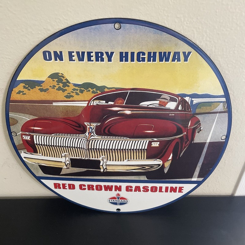 VINTAGE RED CROWN GASOLINE STANDARD OIL PORCELAIN SIGN