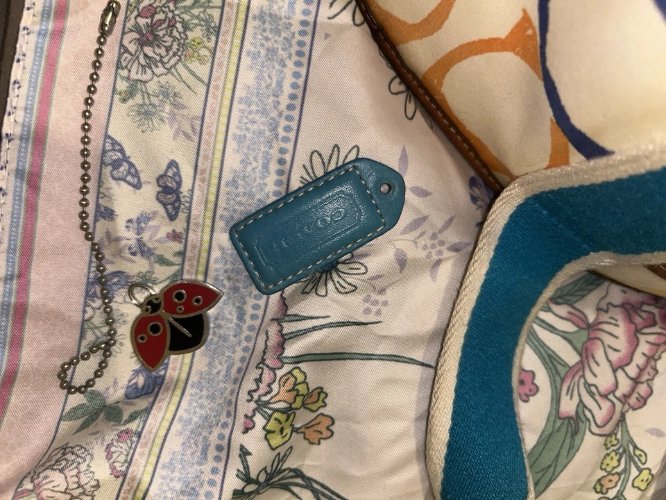 VINTAGE COACH Hampton Multicolor Signature Mini Tote Bag with Ladybug charm. - Image 4 of 4