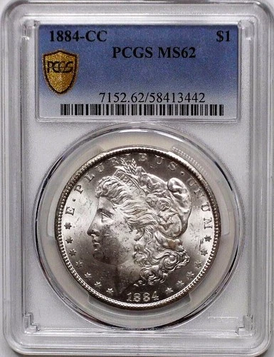 1884-CC $1 Morgan Silver Dollar, PCGS Gold Shield MS62, Carson City Mint