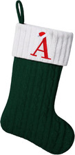 19.5-Inch Green Knit Monogram Christmas Stockings, Personalized Initial Christma