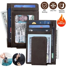 Men Leather Slim Clip Magnetic Front Pocket Wallet Money ID Credit Card Holder