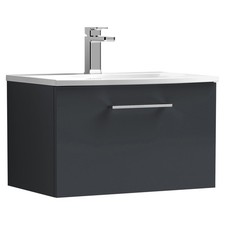 Image of Nuie Arno Satin Soft Black 600mm Wall Hung Single Drawer Vanity Unit and Curved