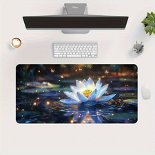 40 90cm Glowing Blue for Lotus Flower Mouse Pad - Large Rectangular Desk Mat wit