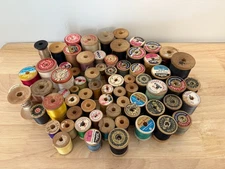 82 Vintage Wooden Thread Spools Coats Clark J&P Lily Mixed Colors Sewing Lot