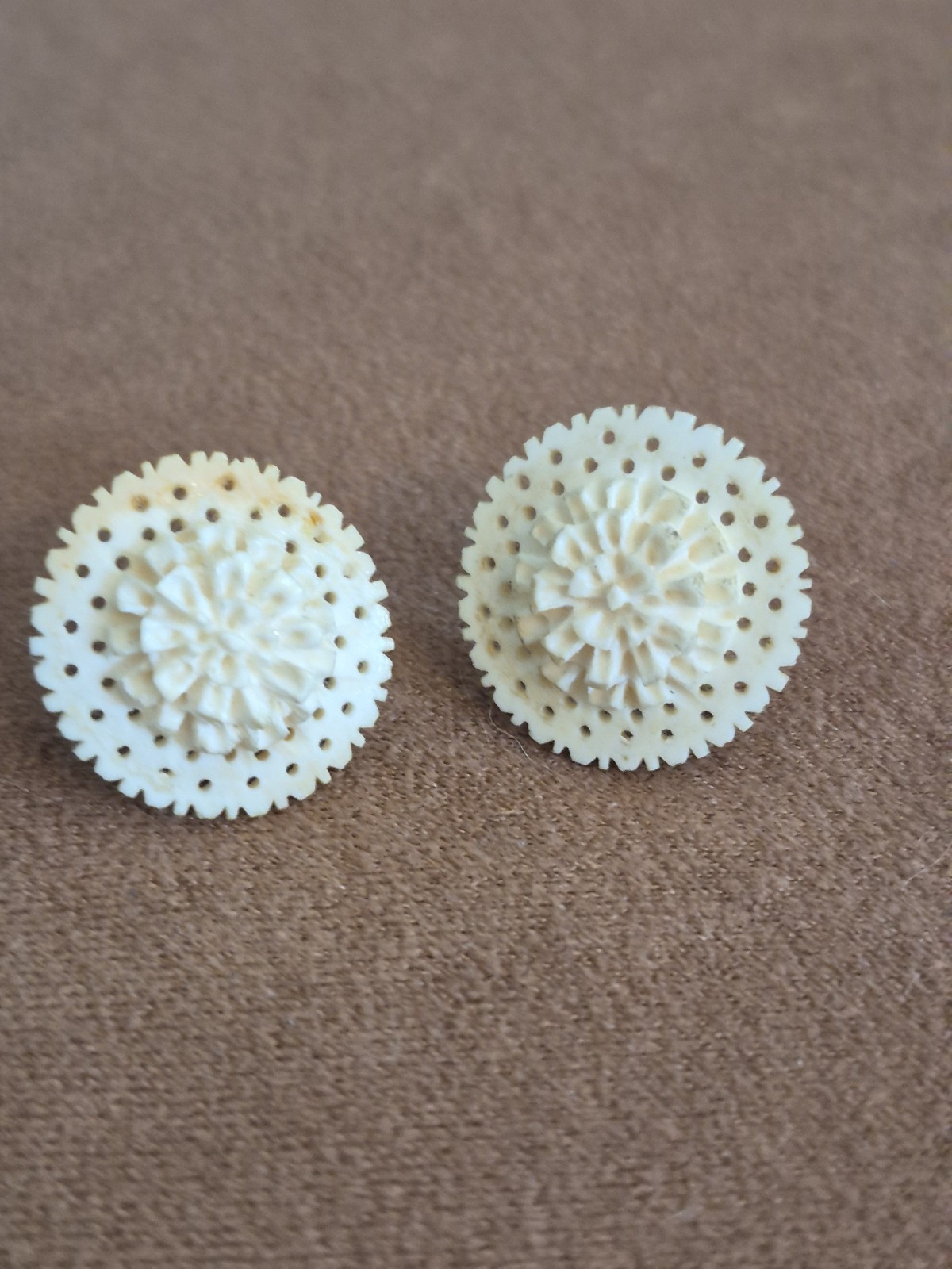 Carved Flower Celluloid Vintage Earrings Sterling Screw Back