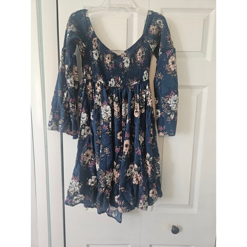 Torrid Mini Challis Off Shoulder Teal Floral Smocked Skater Dress Plus SZ 00 - Picture 4 of 4