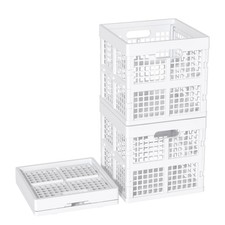 18 Liter White Plastic Milk Crates, Collapsible Square Storage Crates, 3 Pack