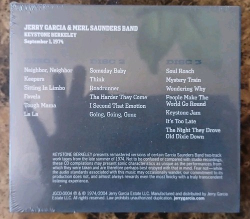 Jerry Garcia Keystone Berkeley 1974 BRAND NEW SEALED 3CD FREE PRIORITY SHIPPING - Foto 2 di 17