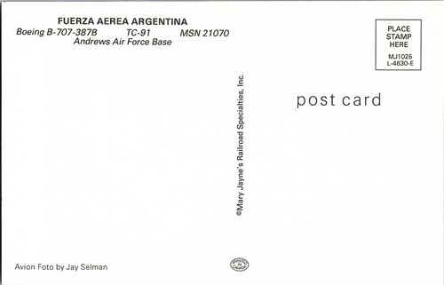 Argentina Air Force Boeing B-707 TC-91 on Tarmac Postcard - Picture 2 of 2