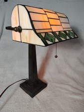 Bankers Lamp Tiffany Style Table Desk Lamp Stained Glass Vtg Mission READ
