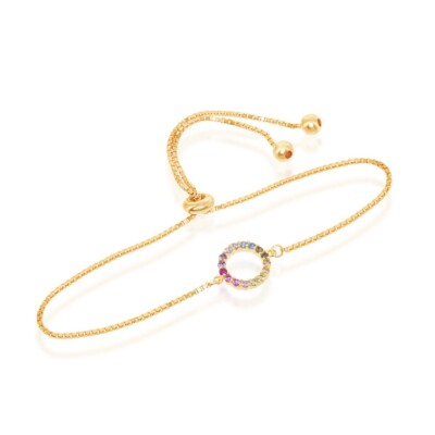 Regenbogen CZ offener Kreis mit Box Kette verstellbar Bolo Armband