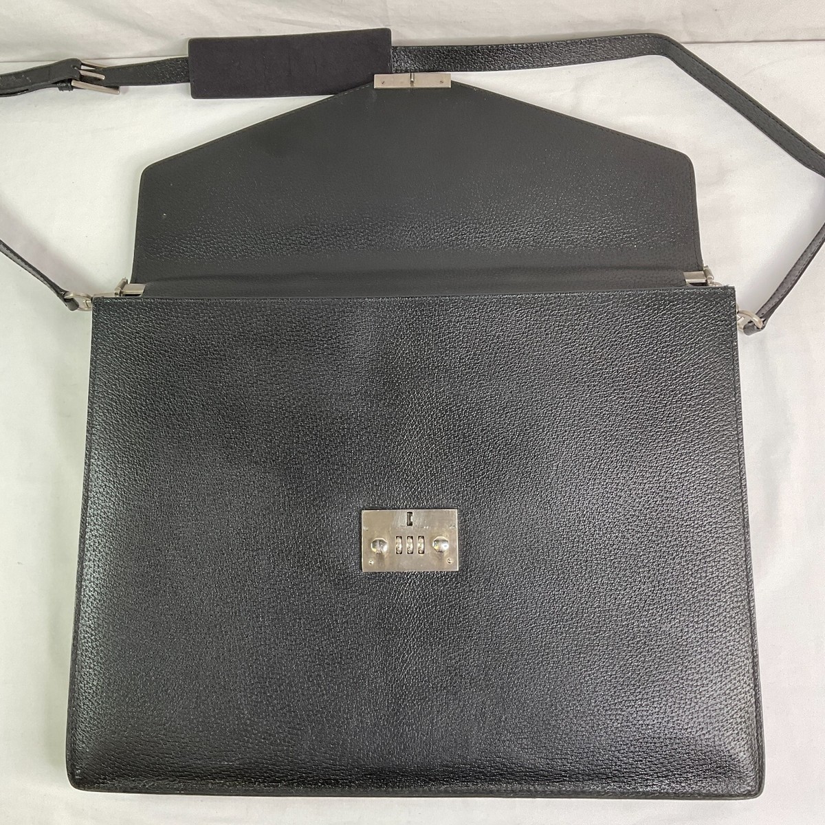 Salvatore Ferragamo Leather Briefcase with Combination Lock Black