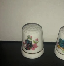 Butterfly Porcelain Blue Pink Collectible Souvenir Thimble