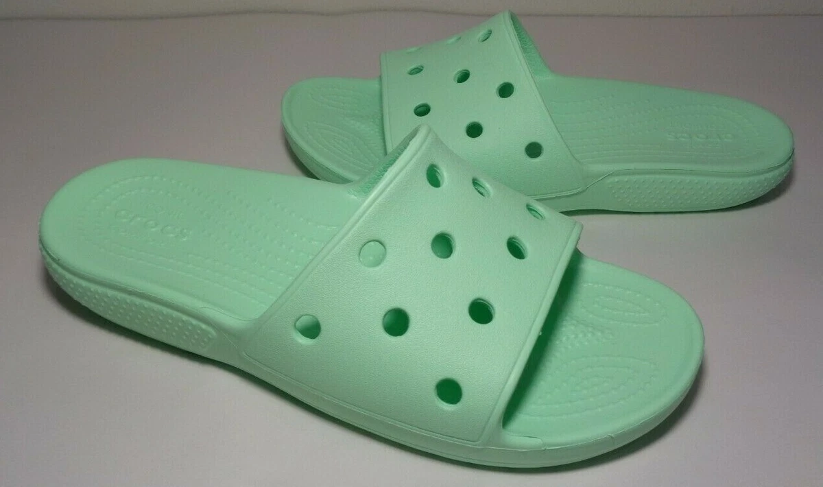 Mint green croc slides hot sale