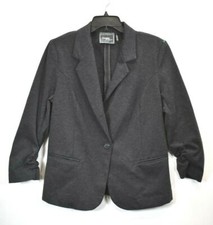 Christian Siriano Womens Charcoal Notch Lapel One Button Stretch Blazer Jacket L