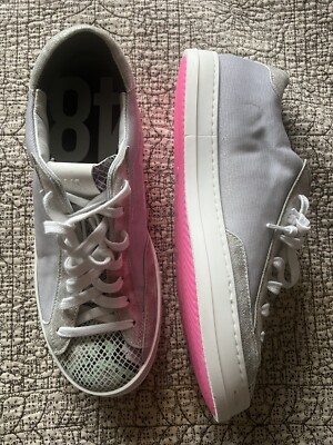 P448 John Sneaker Metallic Silver Pearl Low Top Shoes Snakeskin Sz 40