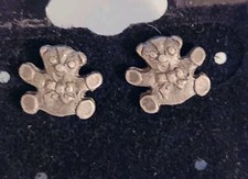 TEDDY BEAR Stud Pierced Earrings Silvertone Gunmetal Color tiny Pewter
