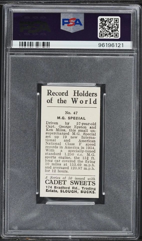 1956 Cadet Sweets Record Holders Of The World Ken Miles ROOKIE #47 PSA 8 - Image 2 of 2