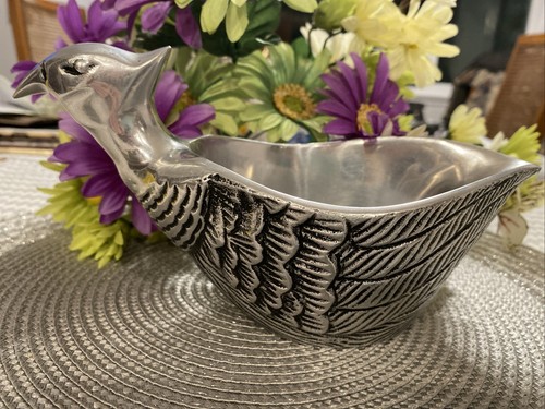 Pottery Barn Pewter Pheasant Gravy Boat Sauce Server Metal Bird Bowl - Picture 2 of 6