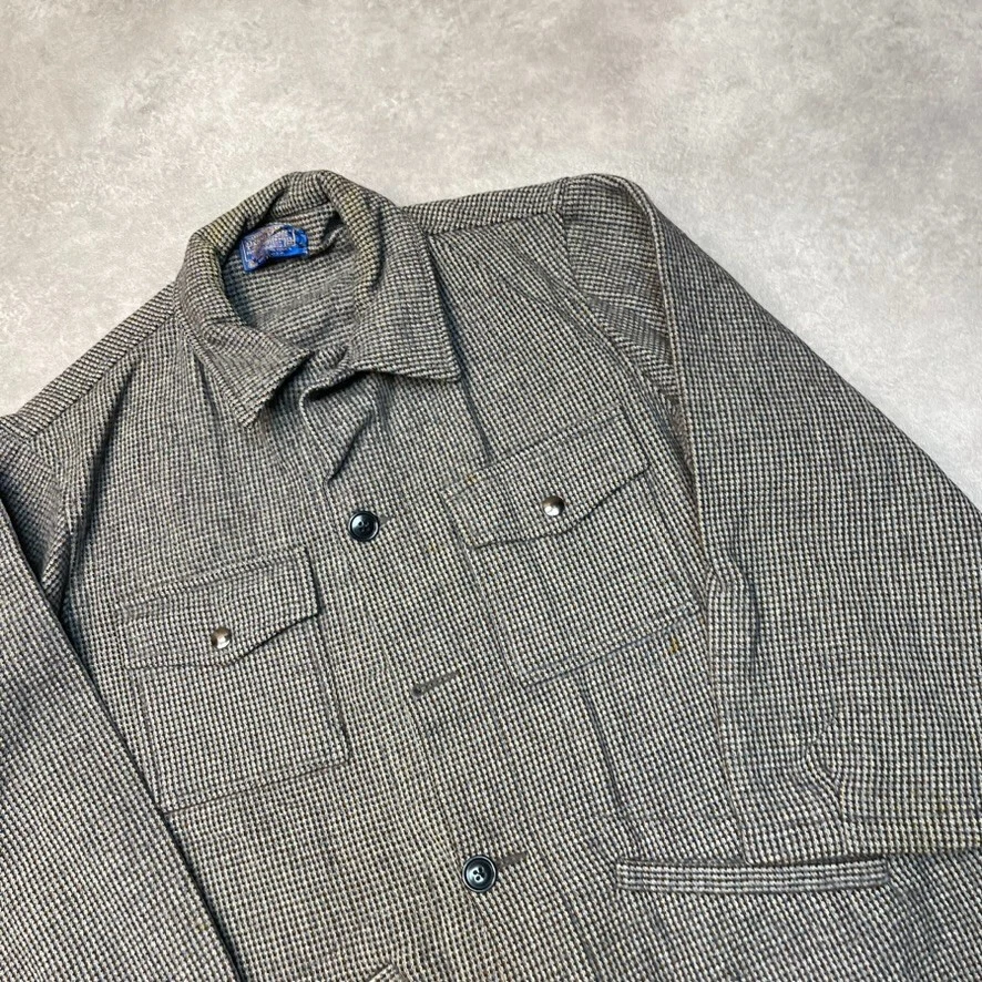 Pendleton Over Shirt Mens Medium 60s Vintage Wool Check Mackinshaw Jacket, Grey - Image 3 of 4