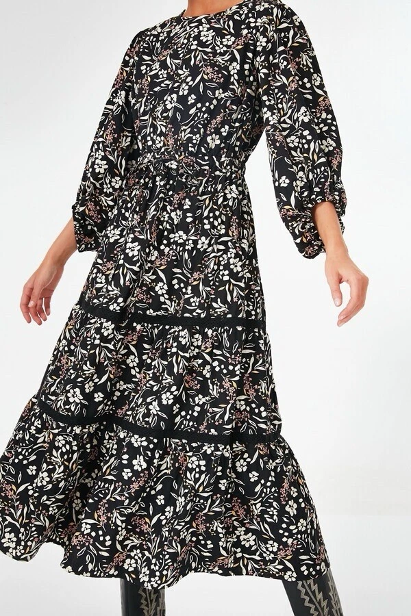 OFF WHITE Maxi abito donna Lost + Wander nero bianco sporco sotto le stelle nuovo con etichetta taglia 2