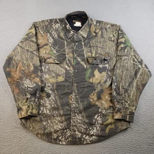 VTG Mossy Oak Button Shirt Mens Large FOLIAGE Leaf Hunting Camo Scent Blocker