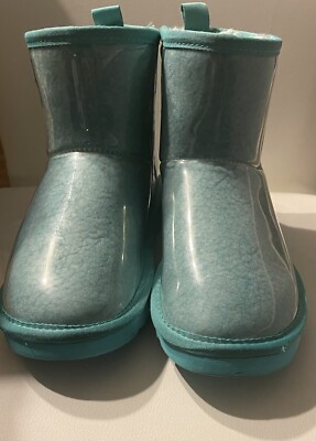 UGG CLASSIC CLEAR MINI WATERPROOF TEAL FAUX FUR ANKLE BOOTS SIZE 7