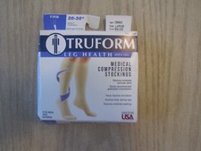 V351 Truform 20-30 Below Knee Compression Stockings Open Toe Beige Large Unisex