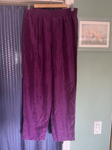 VTG Carole Little 100% Silk Pant 12 Plum Wide Leg Pull On Lightweight Trousers - 第 1/7 張圖片