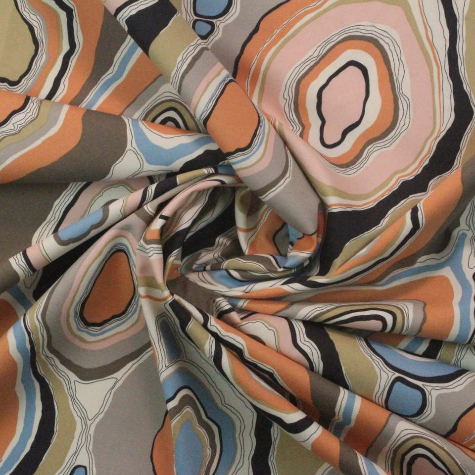 DURALEE LA PETIT ROCHE NATURAL PINK BLUE GEOMETRIC CIRCLES FABRIC BY YARD 54"W - Image 3 of 4