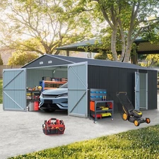 13x20 FT Outdoor Metal Storage Shed Garage Shed Galvanized Steel for Car Gray