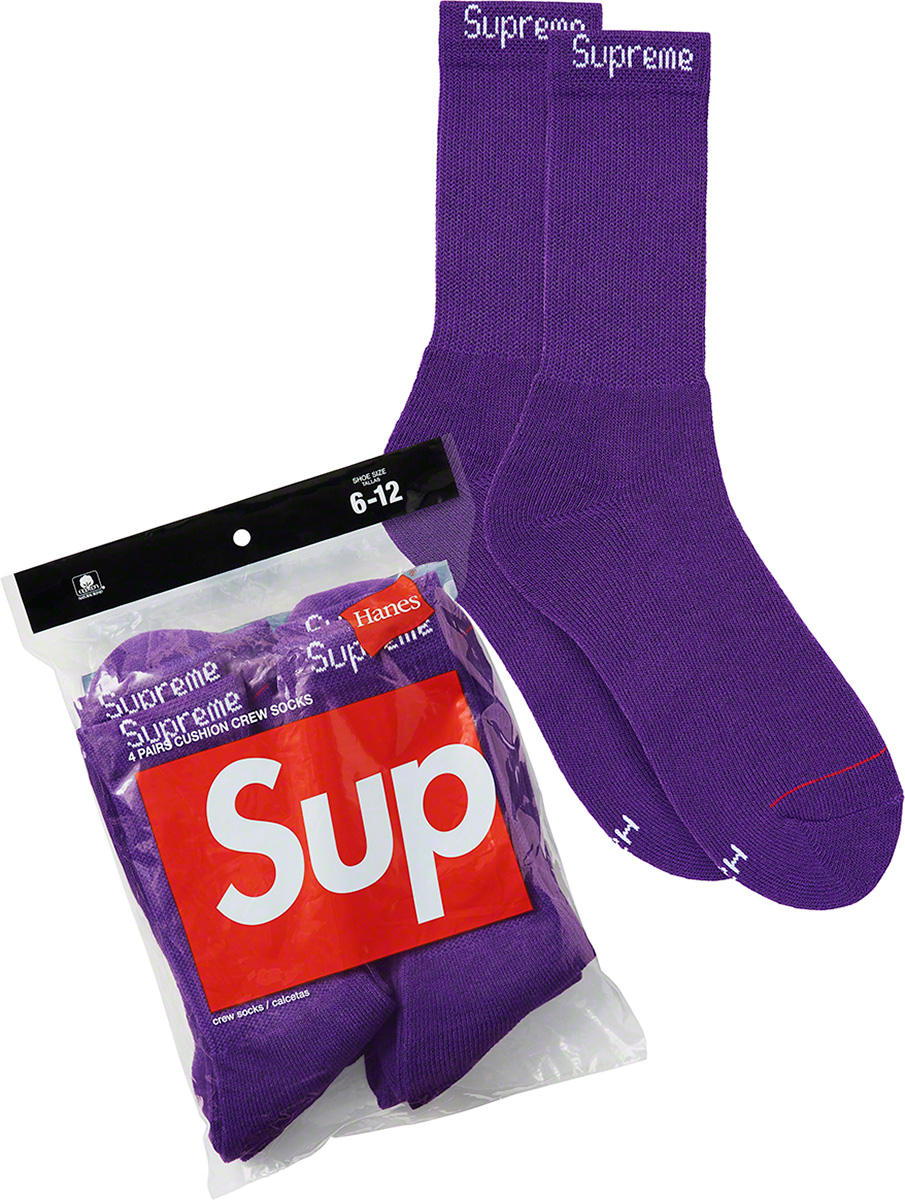 Supreme Hanes Crew Socks (4 Pack) Purple Size 6-12 SS21 Brand New
