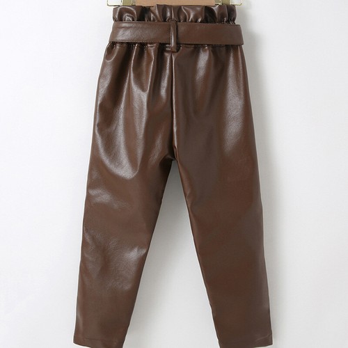 Toddler Girls Faux Leather Pant with Belt High Waist Thick Stretchy Trousers - Picture 10 of 19