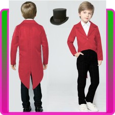 Boys Ringmaster Magician Costume Red Child Girls Kids Steampunk Tailcoat Hat