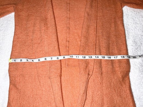 Eileen Fisher Woman's LARGE Open Front Cardigan 100% Wool Orange Ribbed Accent - Picture 6 of 11