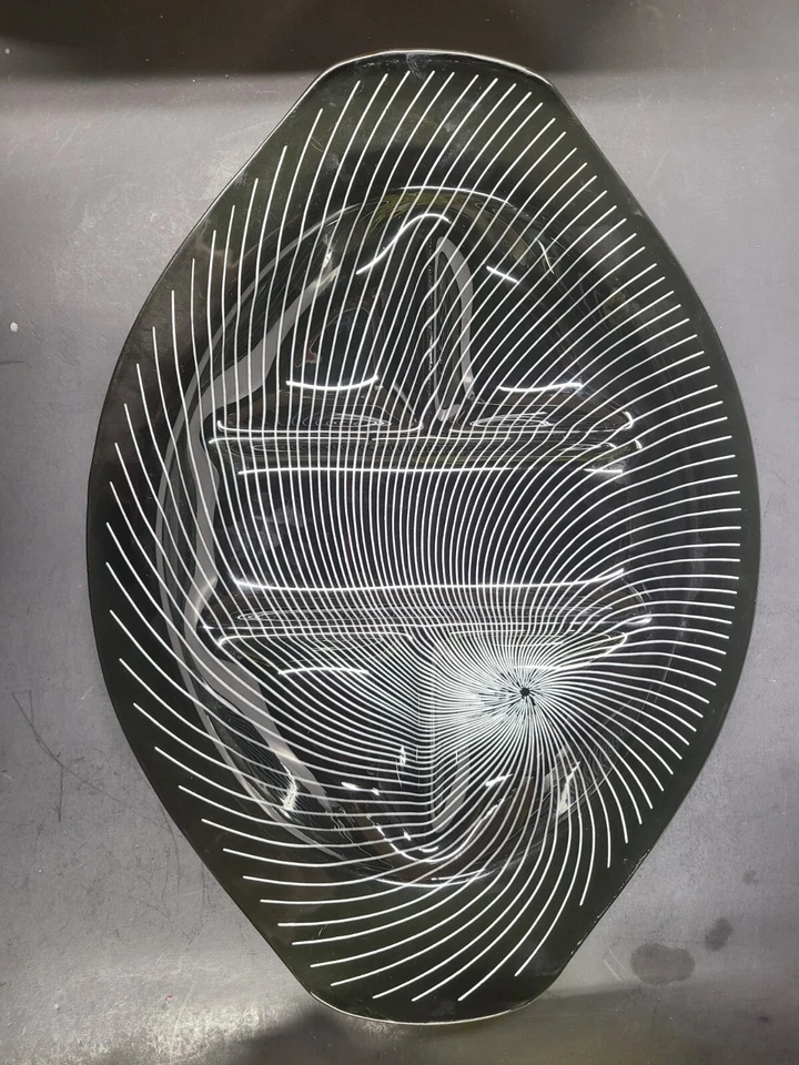 Vintage Lausitzer Glas Kristall 60s Op Art Serving Tray Glass Smokey Black White - Image 4 of 4