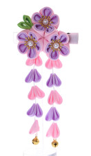 C-114-2 Pink Purple Sakura Fabric Floral Hair Clip Clip Japan Geisha Kimono