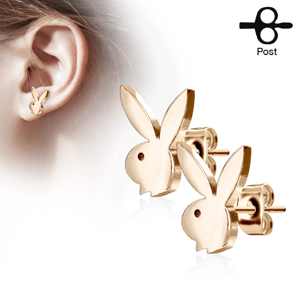Pair Official license Playboy Bunny Gold, Silver Rose Gold Earrings Studs - Image 2 of 4