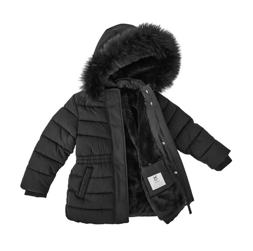 Member's Mark NEW LARGE Toddler Girls BLACK Faux Fur Trim Hood Puffer Jacket - Picture 6 of 18