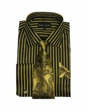 Nueva Camisa de Vestir de Moda a Rayas para Hombre con Corbata y Pañuelo Gemelos Franceses 6 Colores