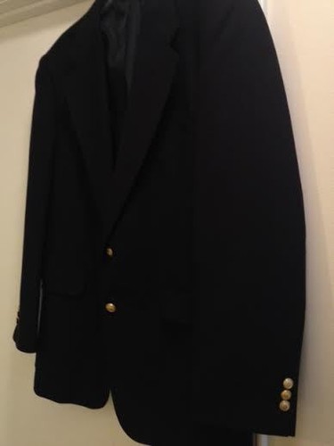 DAVID TAYLOR 42 L Navy Blue 2 Crested Gold Button Blazer Jacket Sport Coat P12 - Picture 2 of 12