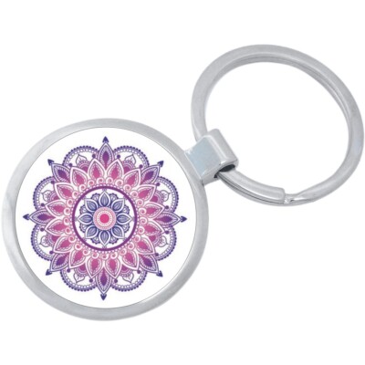 Mandala Print Keychain - Includes 1.25 Inch Loop for Keys or Backpack