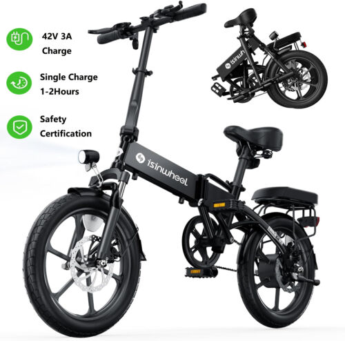isinwheel 16" Foldable Electric Bike Adult 500W E-City Bike 19MPH UP to 45 Miles
