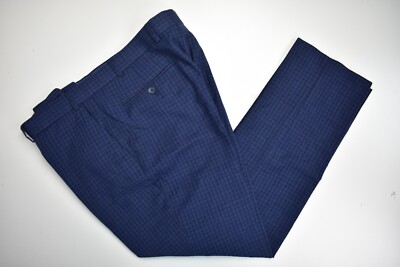 ペンギンズ Penguin by Munsingwear Blue Checked Wool Blend Flat Front Trousers